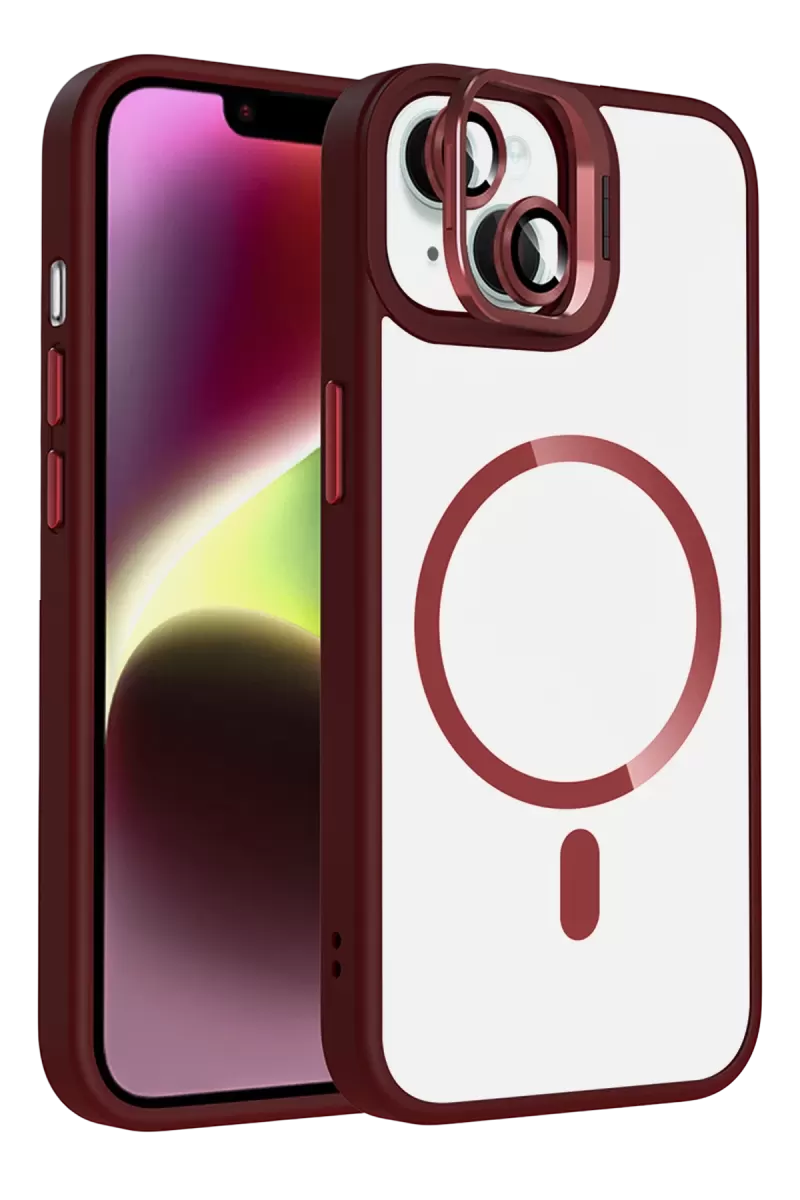Joko Apple iPhone 15 Plus Remim Lensli Magsafe Standlı Kapak - Bordo