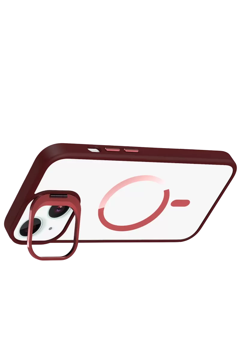 Joko Apple iPhone 15 Plus Remim Lensli Magsafe Standlı Kapak - Bordo