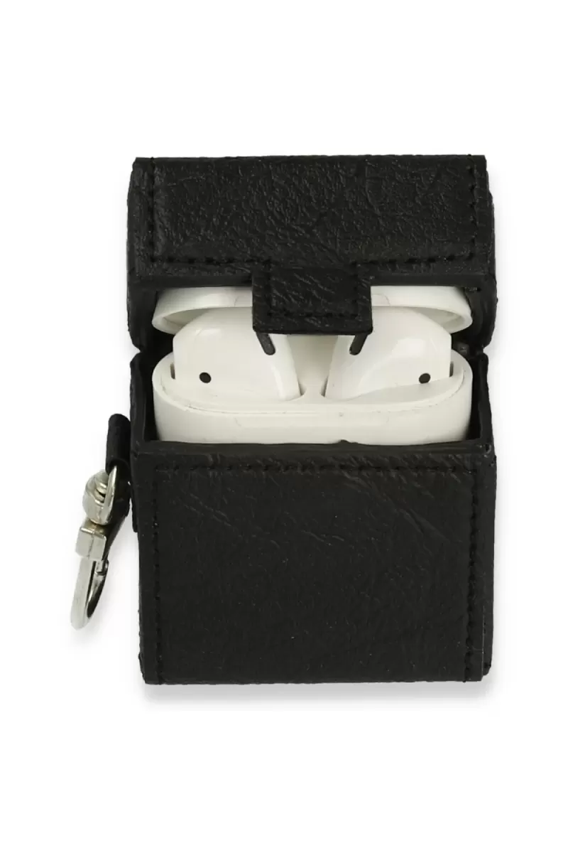 Newface Apple Airpods 2 (2.nesil) Deri Kılıf - Siyah