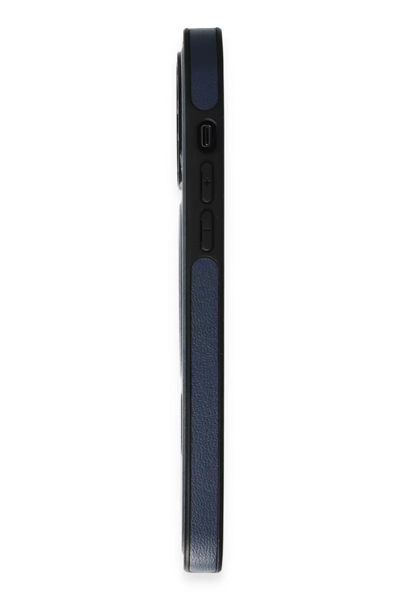 Newface Apple iPhone 15 Pro Kılıf Ozzi Magsafe Deri Kapak - Lacivert