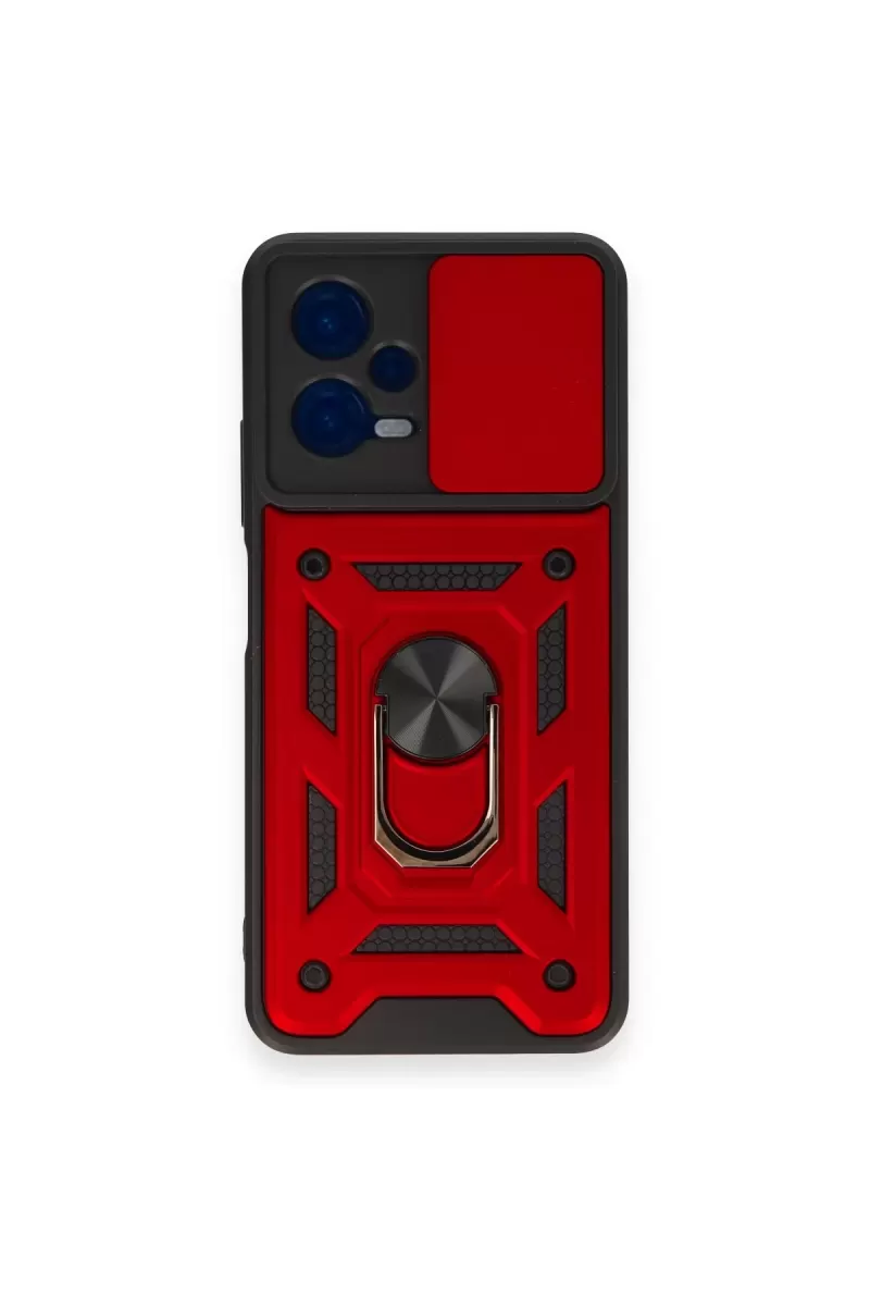 Newface Xiaomi Redmi Note 12 4G Kılıf Pars Lens Yüzüklü Silikon - Kırmızı