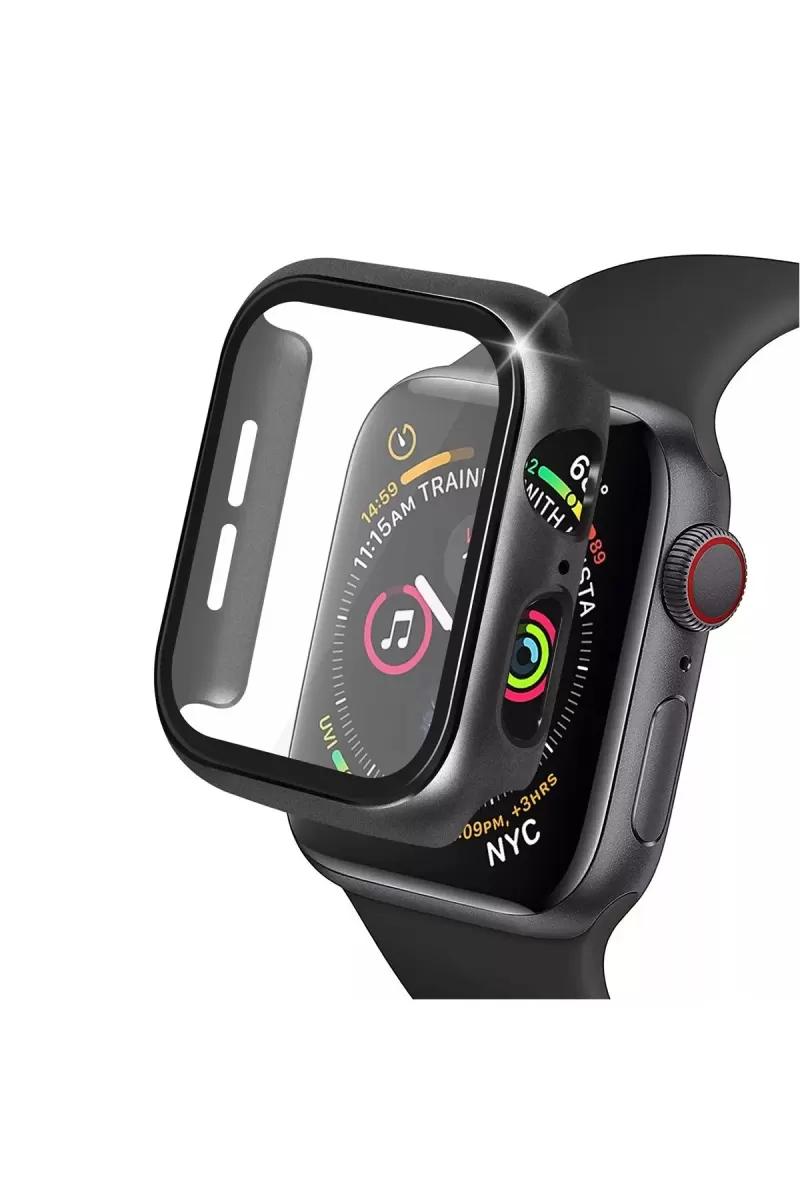 Newface Apple Watch 44mm Camlı Kasa Ekran Koruyucu - Siyah