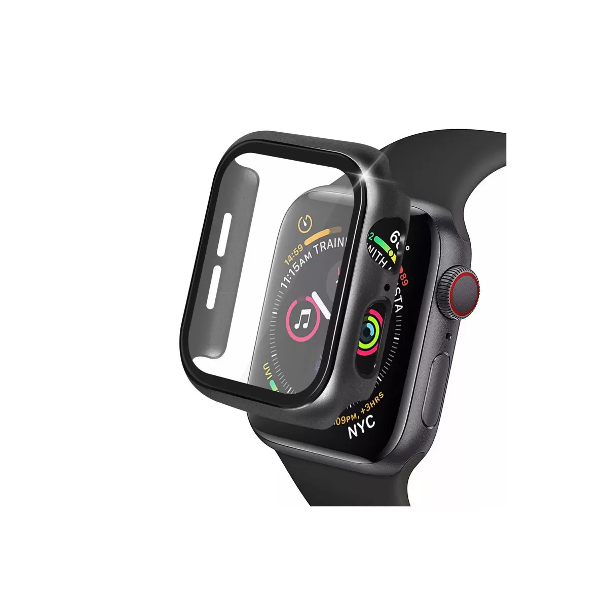 Newface Apple Watch 44mm Camlı Kasa Ekran Koruyucu - Siyah