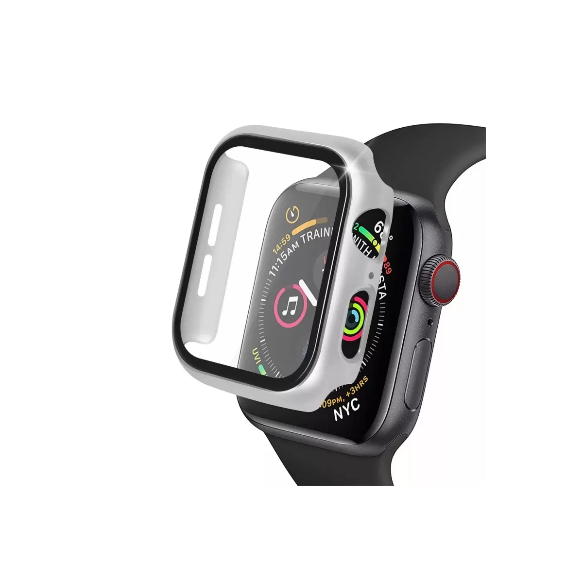 Newface Apple Watch 44mm Camlı Kasa Ekran Koruyucu - Gümüş