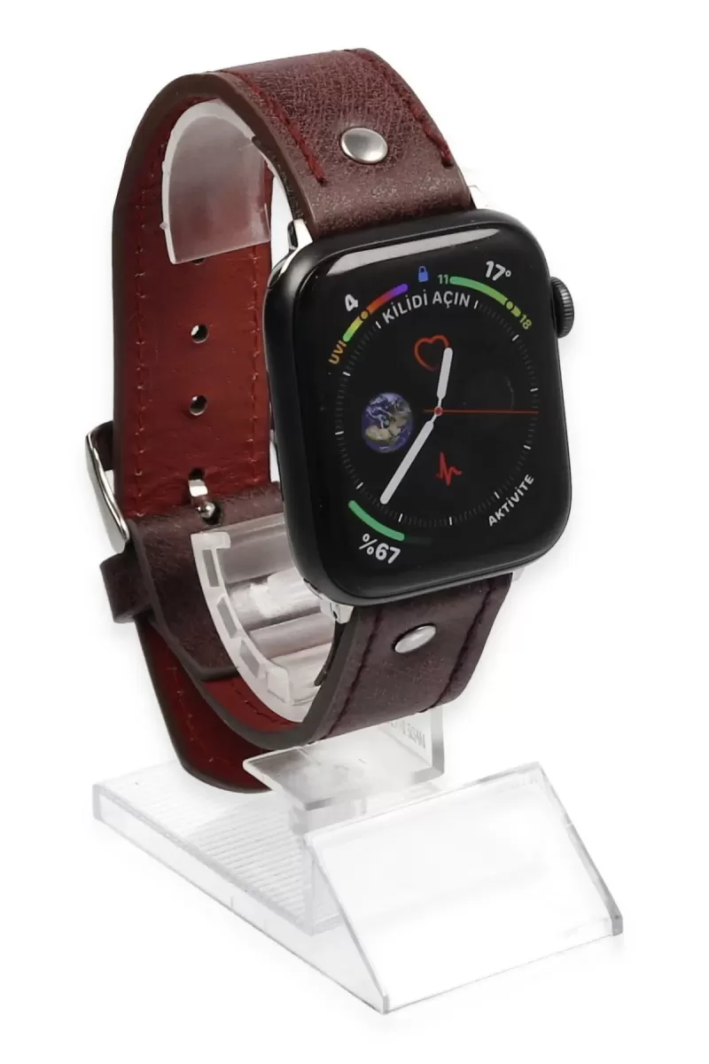 Newface Apple Watch 42mm NL18 Deri Kordon - Derin Mor