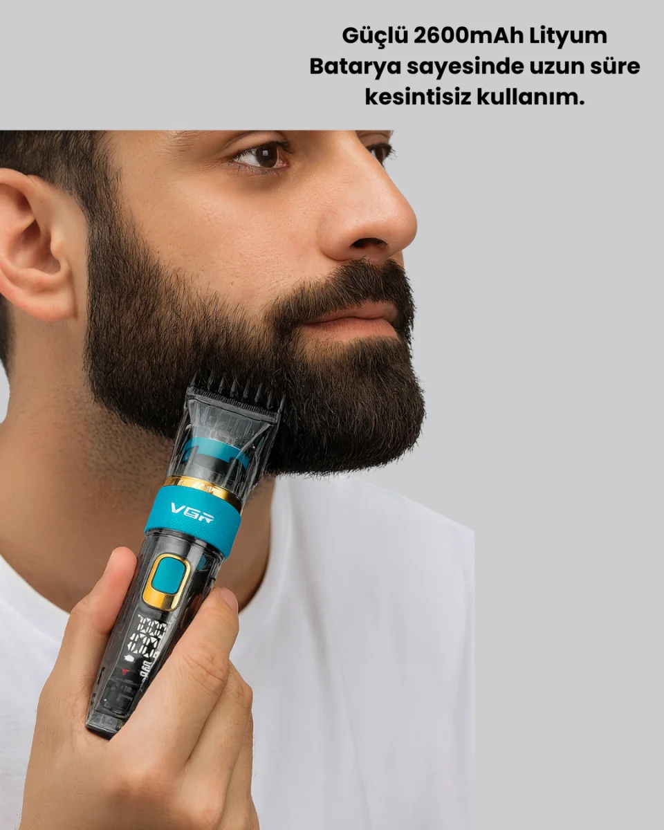Saç ve Sakal Kesme Makinesi LED Ekranlı Profesyonel 5 Adet Uzunluk Ayarı