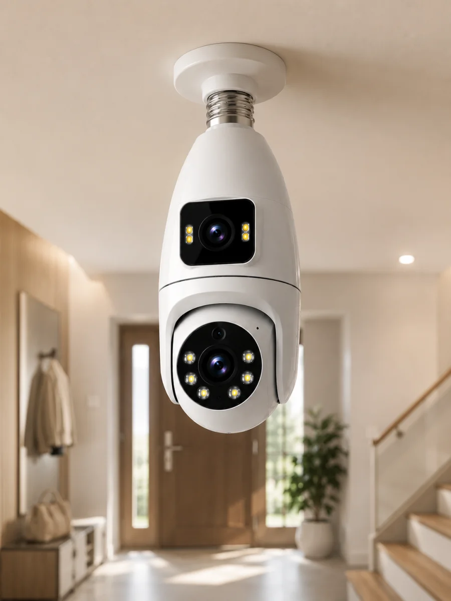 Çift Lens Wi-Fi Ampul Kamera ve Mobil Kontrol Yüksek Çözünürlüklü