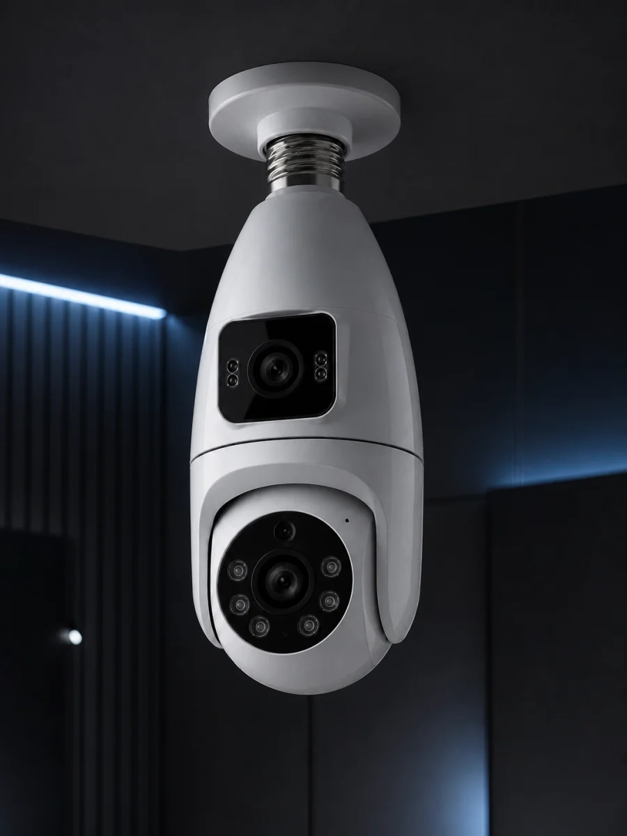 Gece Görüşlü Çift Lens Wi-Fi Ampul Kamera Mobil Takip Destekli