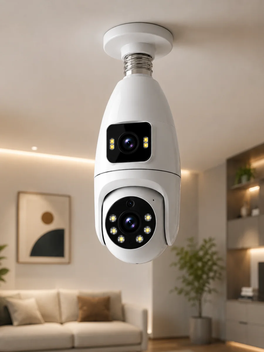 Wi-Fi Çift Lens Ampul Kamera Akıllı Ev Güvenliği