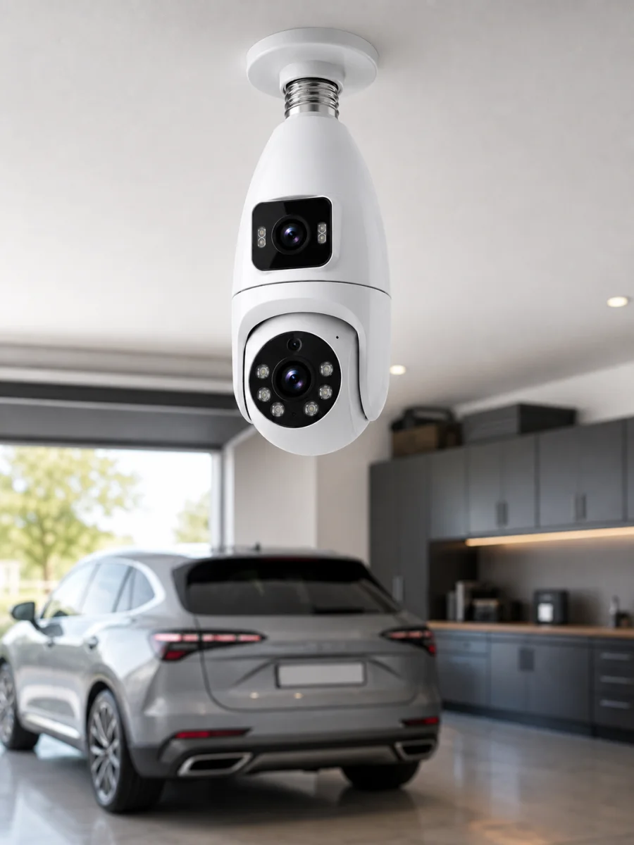Wi-Fi Çift Lens Ampul Kamera Akıllı Ev Güvenliği