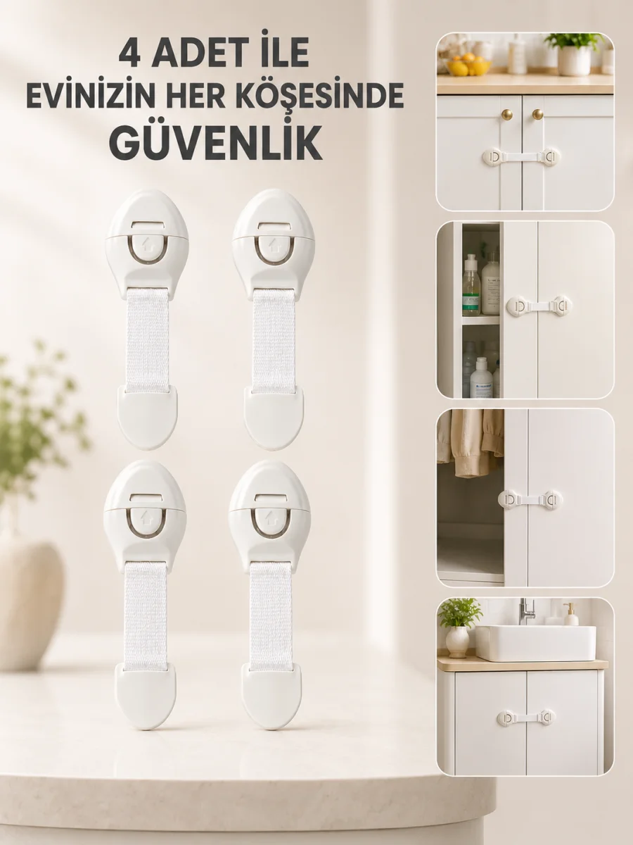 4 Adet Çok Amaçlı Çocuk Güvenlik Kilidi Dolap, Çekmece ve Gardırop İçin