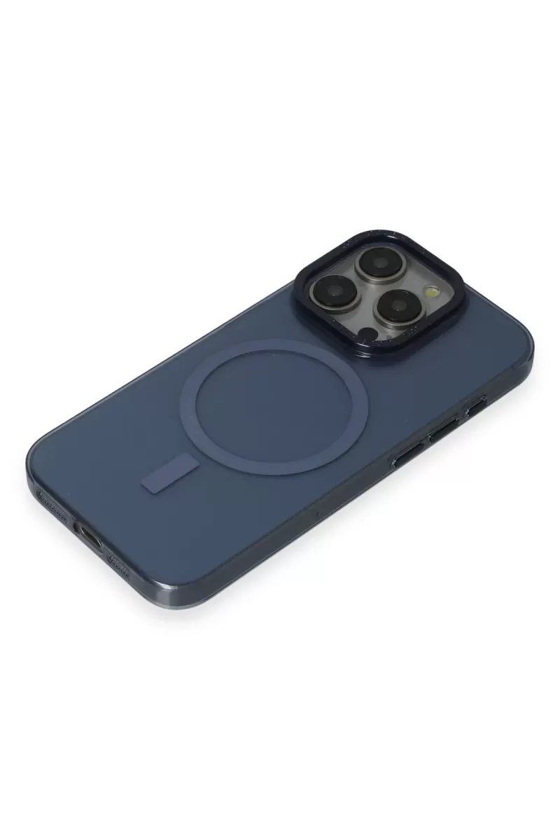 Newface Apple iPhone 15 Pro Max Kılıf Anka PC Magneticsafe Sert Metal Kapak - Lacivert