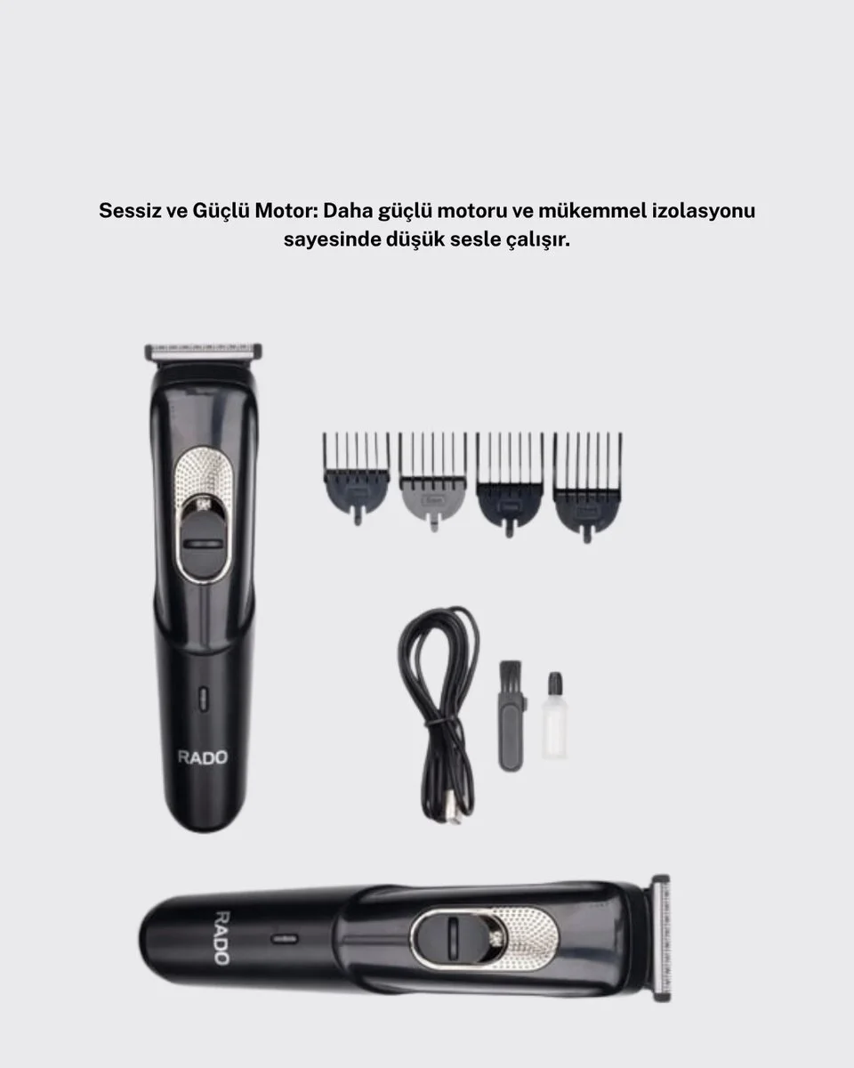 Kablosuz Paslanmaz Çelik Bıçaklı Profesyonel Saç ve Sakal Tıraş Makinesi – Sessiz Güçlü ve Ergonomik