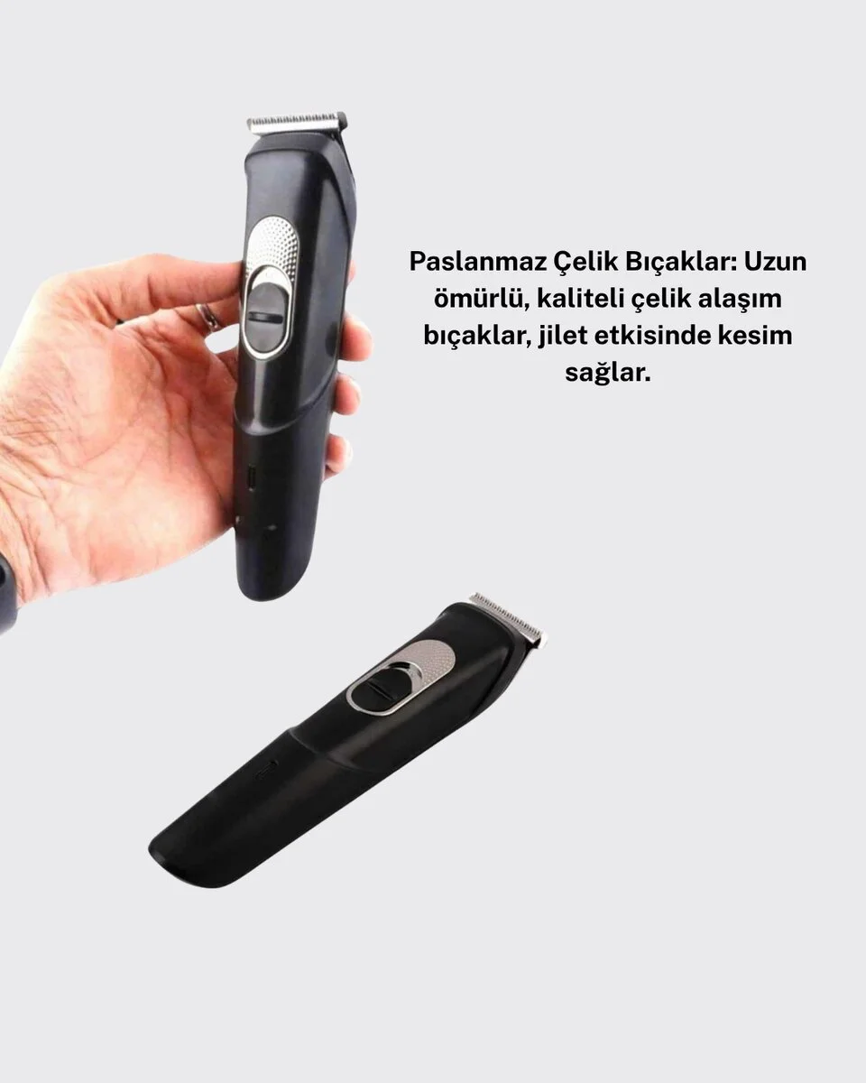 Paslanmaz Bıçaklı Şarjlı ve Sessiz Saç Sakal Kesme Makinesi – Ev Kullanımı İçin İdeal