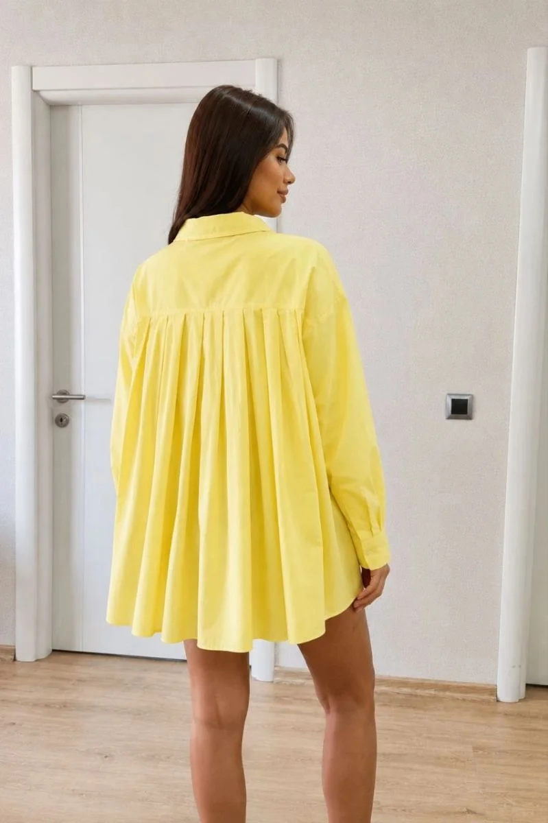 Kadın Oversize Pens Detaylı Cepli Yırtmaçlı Rahat Kalıp Poplin Gömlek - Yeşil