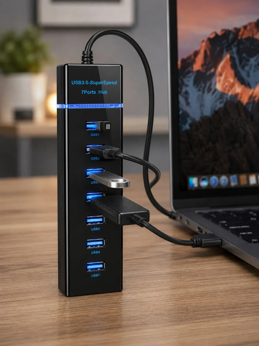 USB 3.0 Çoklayıcı 7 Port Yüksek Hızlı Veri Aktarım