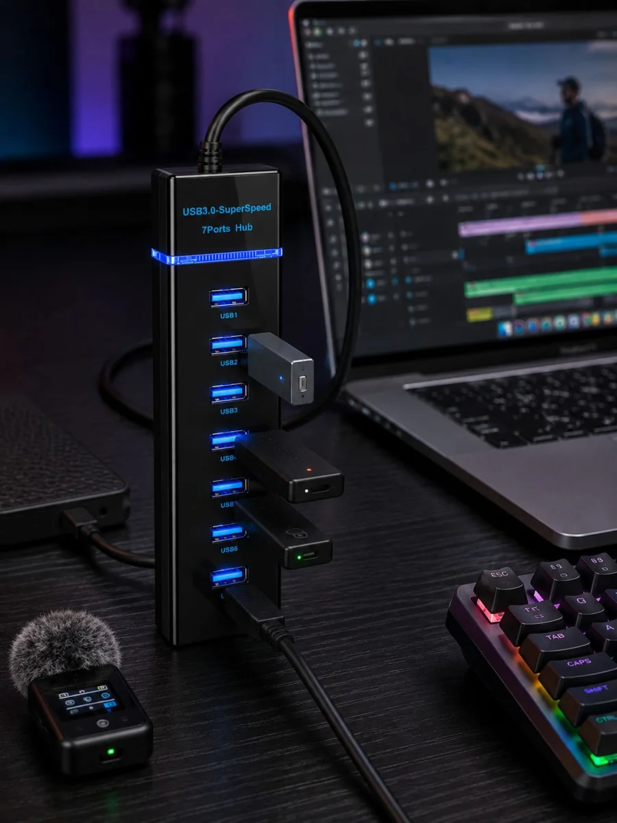 7 Port USB 3.0 Hub 5Gbps Süper Hızlı USB Çoklayıcı