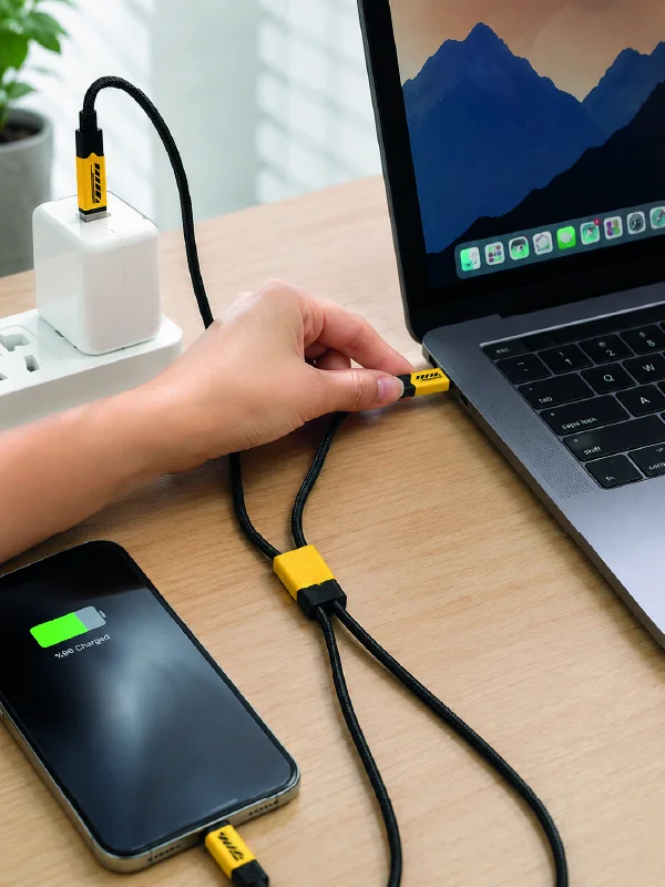 240W Çoklu Şarj Kablosu Type-C Lightning Micro USB Örgü Kablo