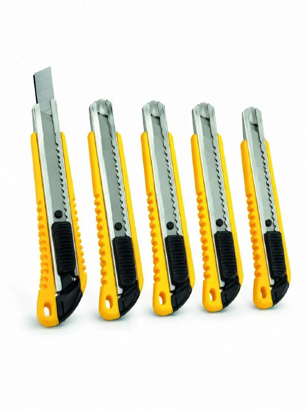 5’li Metal Falçata Seti Profesyonel Maket Bıçağı Kesici Falçata Sarı Ergonomik Saplı