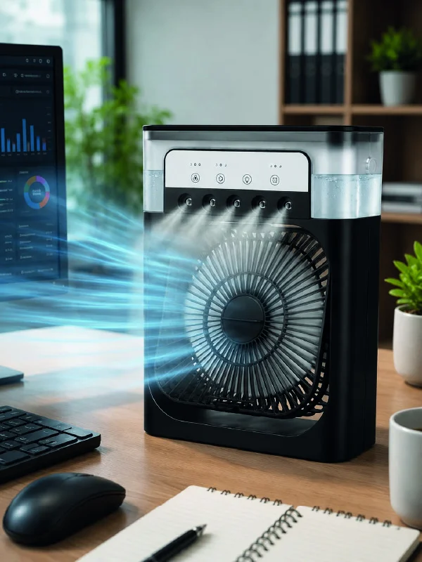 Püskürtmeli Masaüstü Fan 5 Başlıklı Serinletici, 600 ml Su Haznesi, 3 Kademe Fan, Type-C Bağlantı