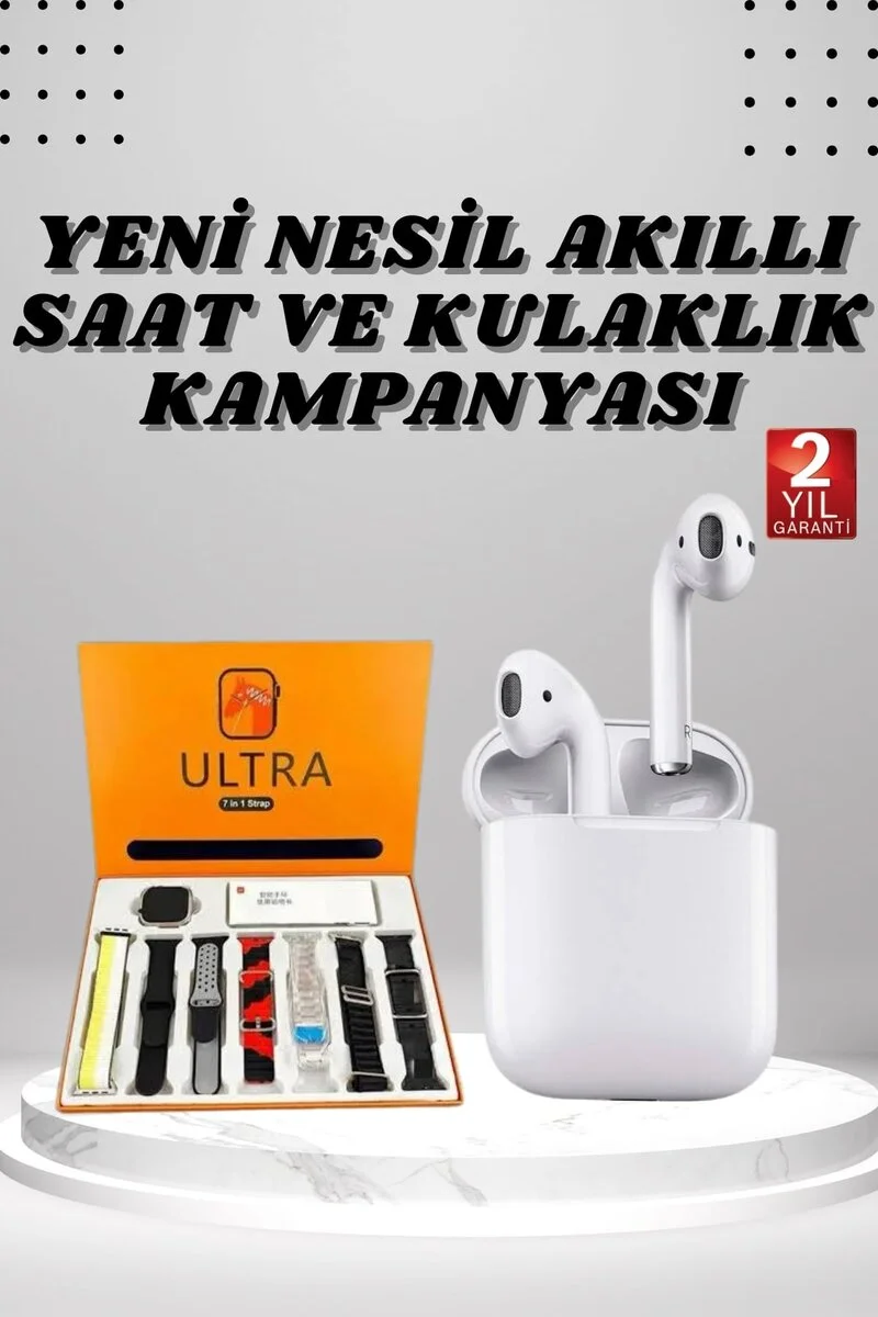 7 Kordonlu Akıllı Saat Ve 2.Nesil Kulaklık Yüksek Ses Kaliteli Uzun Pil Ömrü