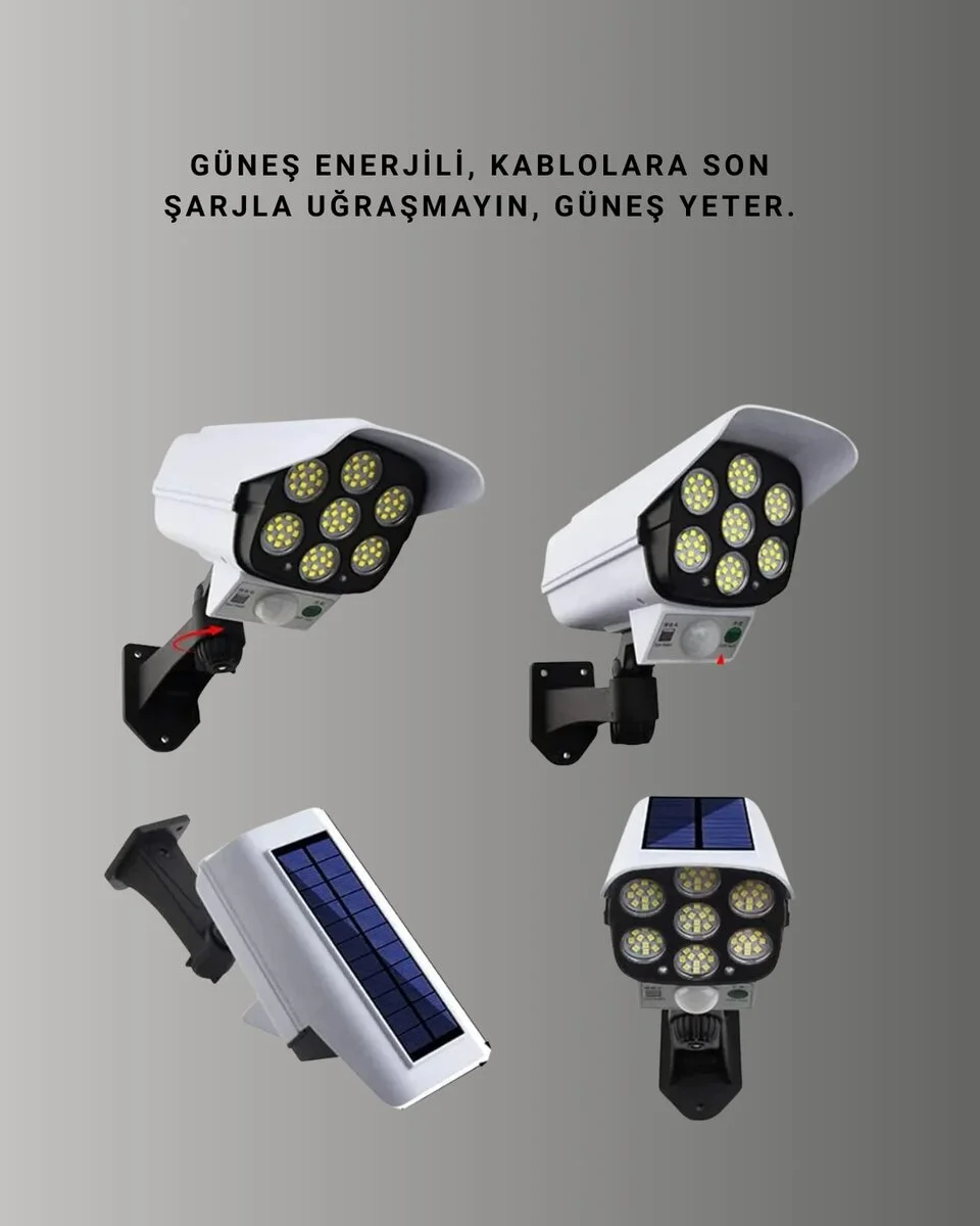 3 Modlu Güneş Paneli Aydınlatmalı Dış Mekan Güvenlik Işığı – IP65 Su Geçirmez PIR Sensörlü