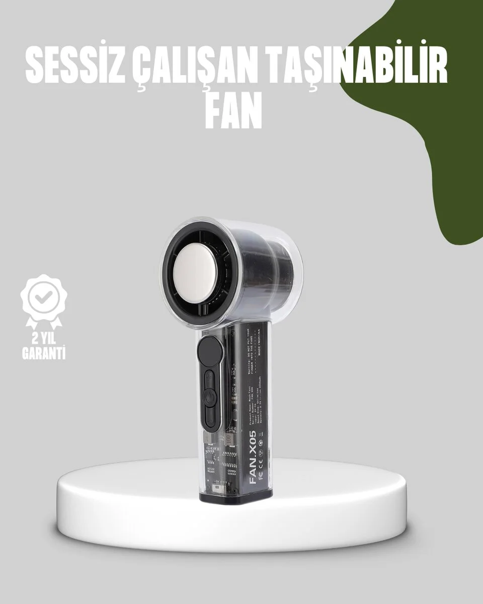 Dijital Ekranlı Şarjlı Mini Fan 100 Kademeli Hız Ayarı
