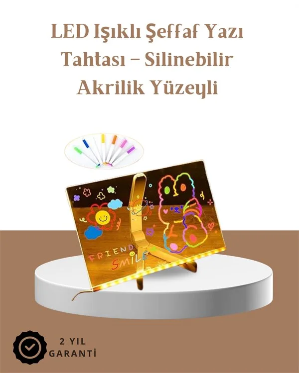 LED Aydınlatmalı Şeffaf Mesaj Tahtası – 30x20 cm Neon Etkili Yazılar İçin Tasarlandı