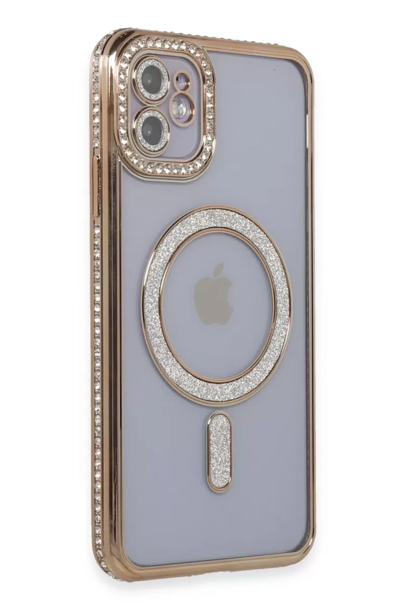 Newface Apple iPhone 11 Kılıf Joke Simli Magneticsafe Kılıf - Gold