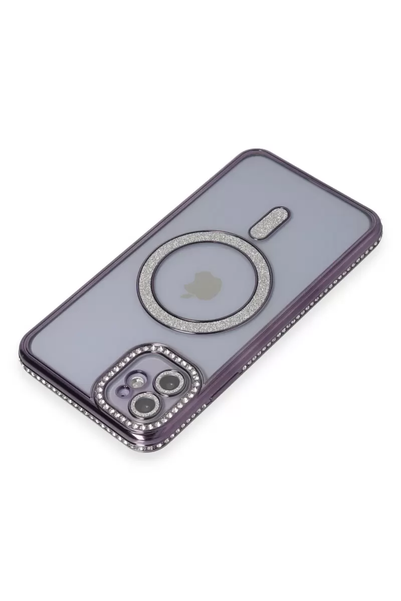 Newface Apple iPhone 11 Kılıf Joke Simli Magneticsafe Kılıf - Derin Mor