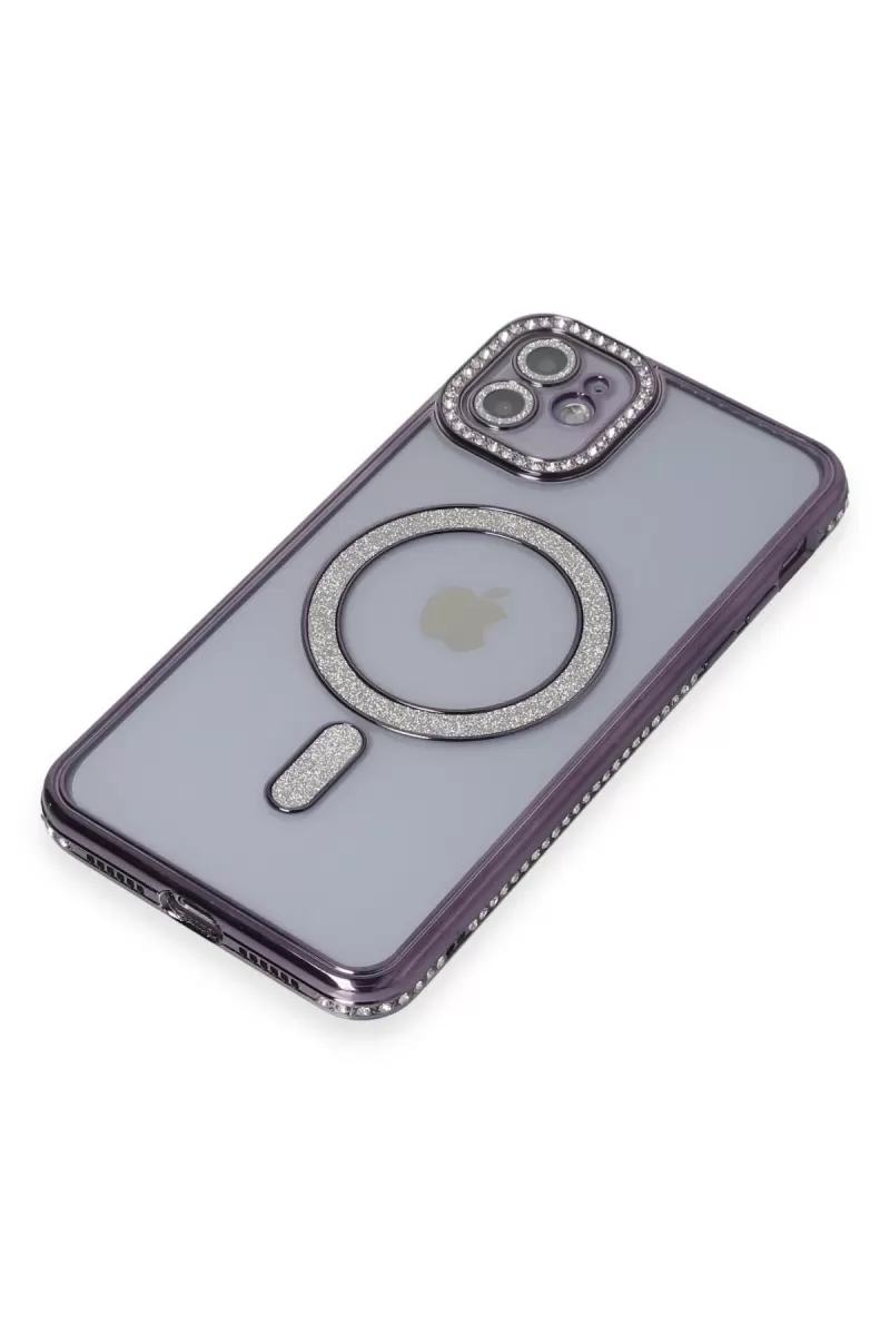 Newface Apple iPhone 11 Kılıf Joke Simli Magneticsafe Kılıf - Derin Mor