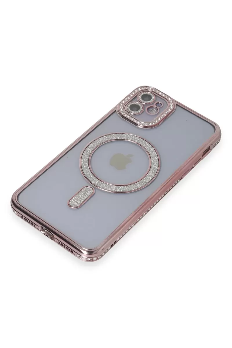 Newface Apple iPhone 11 Kılıf Joke Simli Magneticsafe Kılıf - Pembe