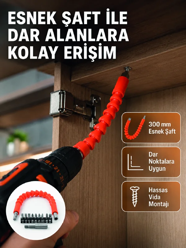 12 Parça Esnek Bits Uç Seti 300 mm Esnek Şaftlı Tornavida Uç Seti