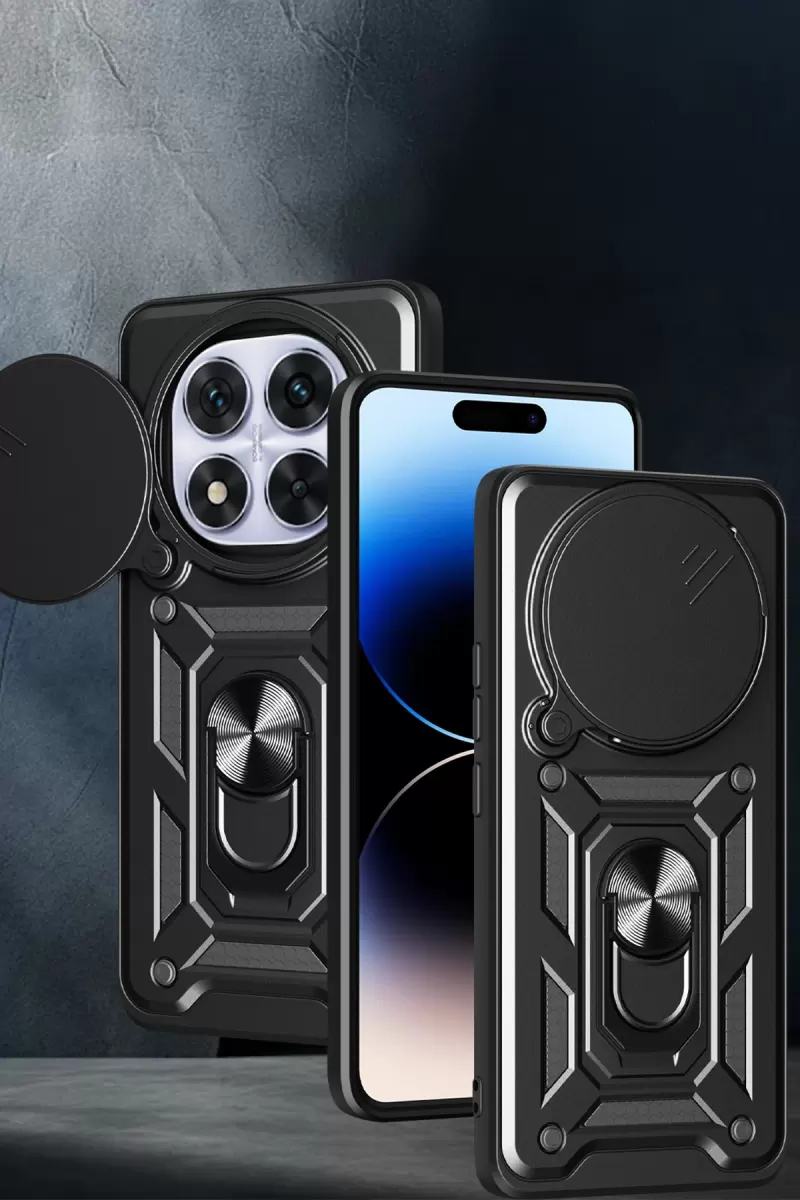 Newface Xiaomi Redmi Note 14 Pro Plus Kılıf Pars Lens Yüzüklü Silikon - Siyah