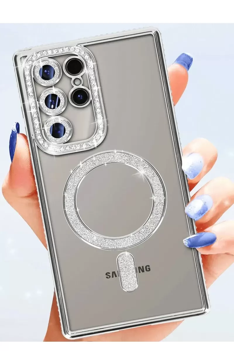 Newface Samsung Galaxy S25 Ultra Kılıf Joke Simli Magneticsafe Kılıf - Gümüş