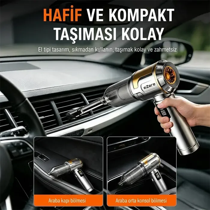 EZERE Nanovac 22000pa Güçlü Portatif Vakumlu Kablosuz Üflemeli Mini Araç Süpürgesi-(5775)