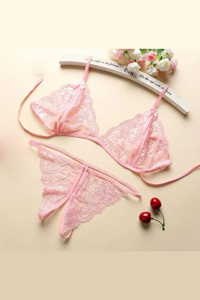 Kadın Pembe Dantelli Sütyen Külot Takımı H110398