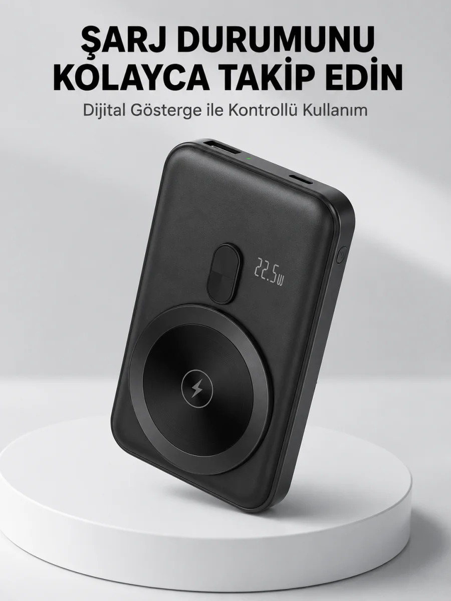 LCD Ekranlı Kablosuz Powerbank Type C ve USB Çıkışlı Yeni Nesil