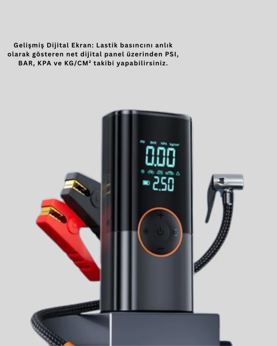 SOS Fenerli Akü Takviye Cihazı Dijital Kompresör Powerbank Yeni Nesil