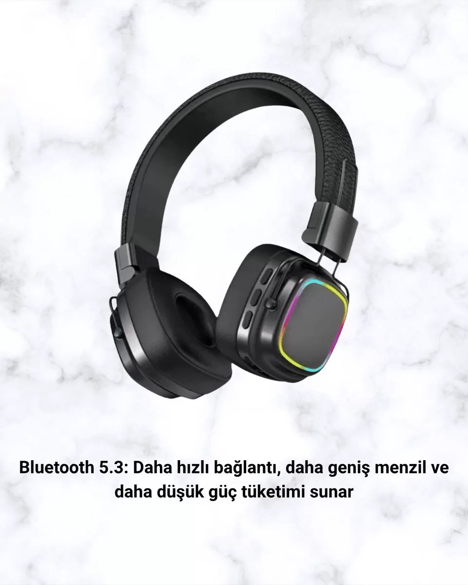 Renkli Işık Efektli Bluetooth 5.3 Müzik Kulaklığı Yeni Nesil