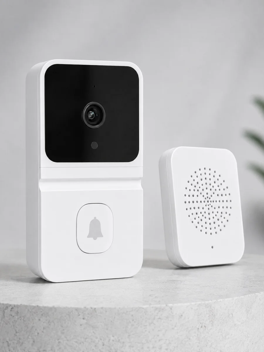 Beyaz Wi-Fi Akıllı Görüntülü Kapı Zili HD Kamera, Gece Görüşü ve Telefon Bildirimli Kablosuz Kapı Zili