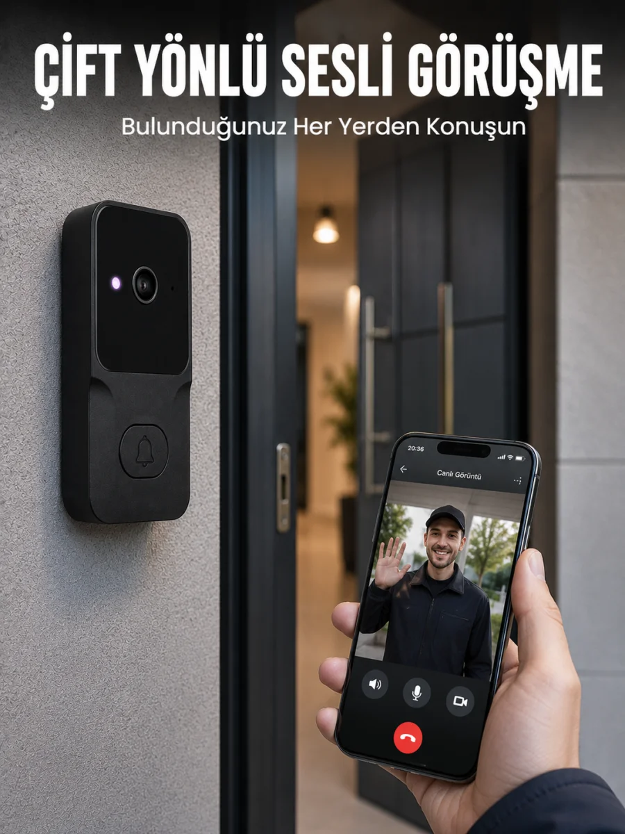 Kablosuz Akıllı Kapı Zili Gece Görüşlü Wi-Fi Güvenlik Kameralı Kapı Zili