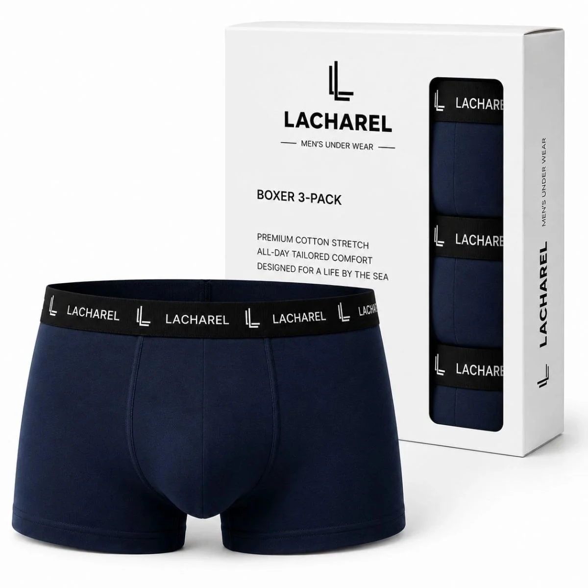 Erkek Likralı Pamuklu Nefes Alan Penye Boxer 2'Li Paket - Siyah & Lacivert