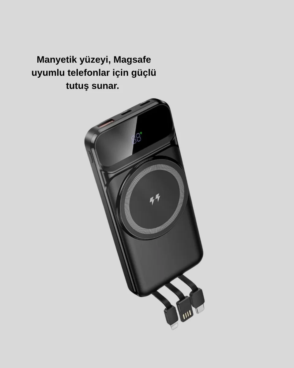 15W Kablosuz Hızlı Şarjlı 10000 mAh Powerbank – Taşınabilir LED Göstergeli