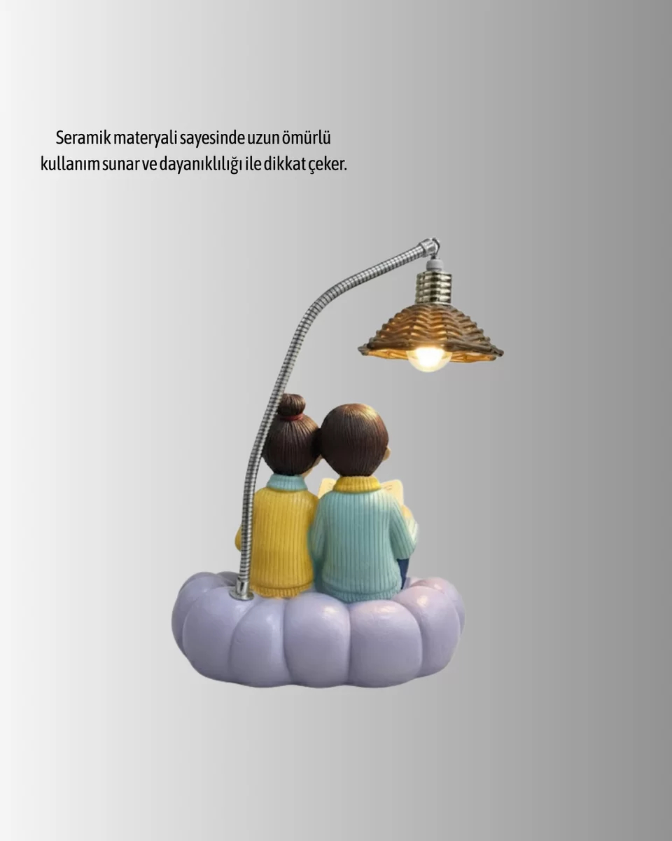 Okuyan Çift Figürlü Dekoratif Gece Lambası Hediye Seçeneği