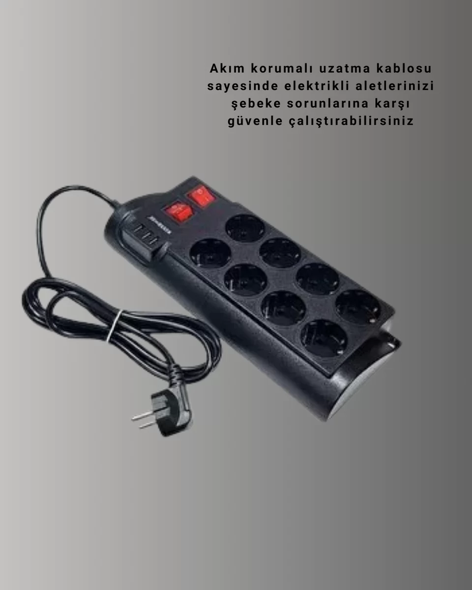 Termal Korumalı 8 Prizli 3 USB’li Uzatma Kablosu Yeni Nesil
