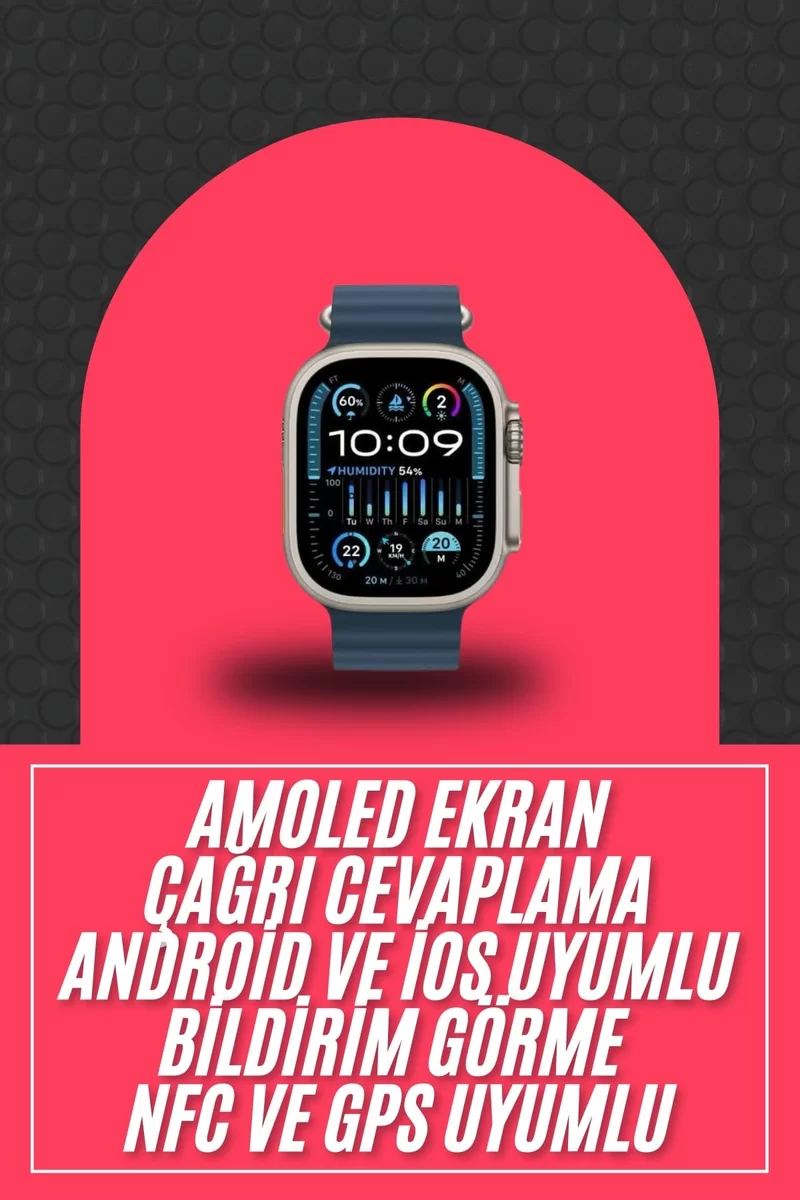49mm Akıllı Saat Amoled Ekranlı Kadın Erkek Kol Saati Plastik Kordon Yeni Nesil