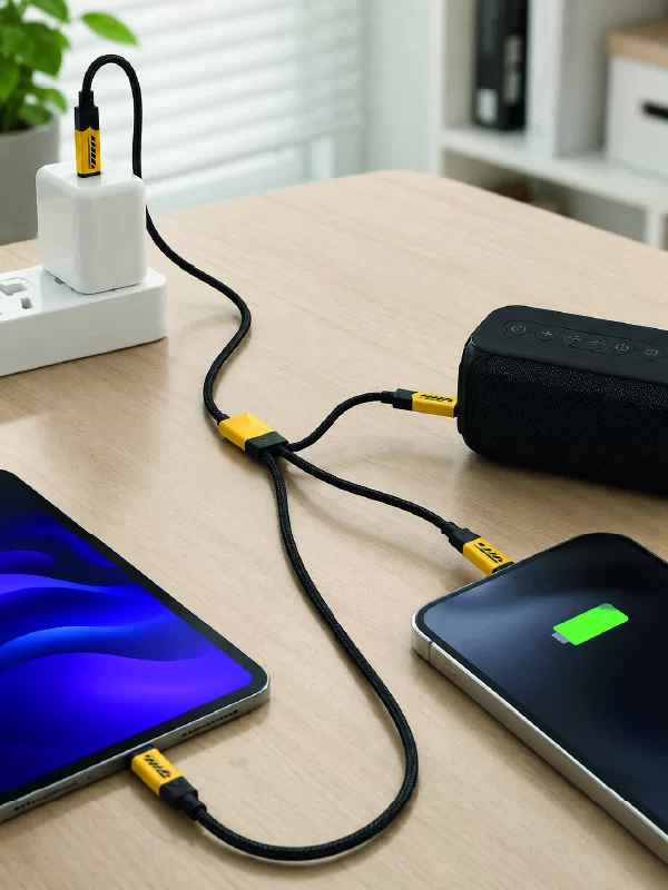3'lü Şarj Kablosu Hızlı Şarj Destekli Dayanıklı Örgü USB Kablo