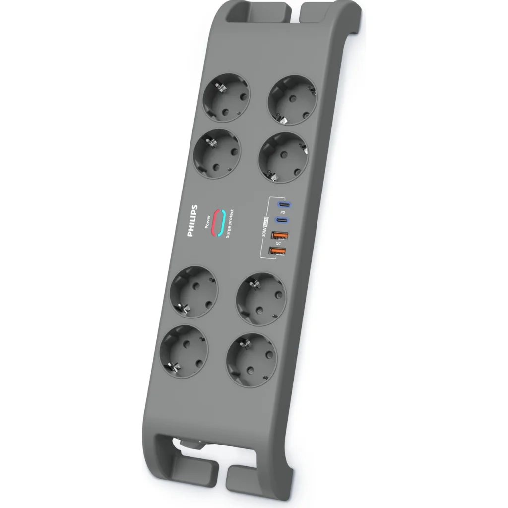 PHILIPS SPN8180GA/62 8 Soket Akım Korumalı Priz 2400 Joules 2Mt Kablo 2xUsb-C PD 20W Hızlı Şarj 2xUsb-A QC 18W (Gri)(1923)