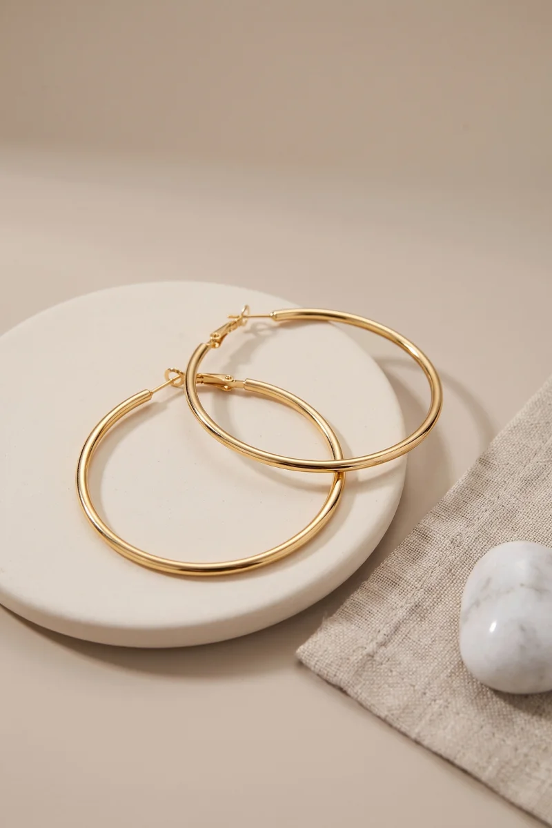 316L Çelik Gold Renk 46 mm Halka Küpe